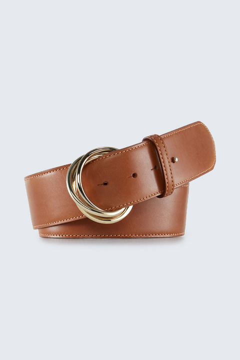 Breiter Taillengürtel aus Leder in Cognac