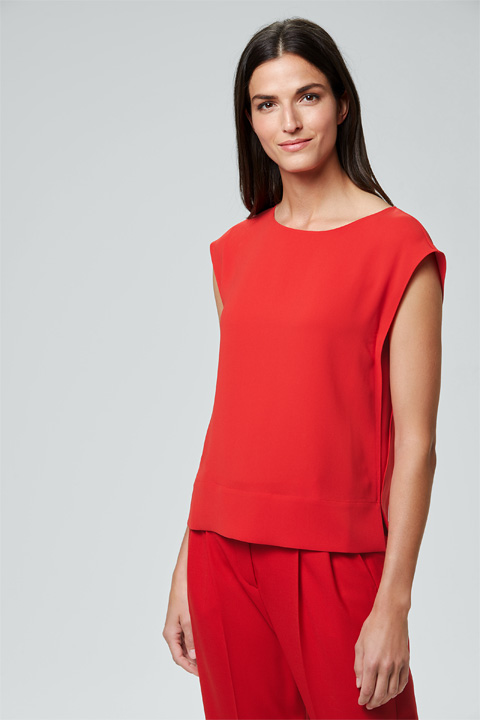 Crêpe-Kurzarm-Bluse in Rot