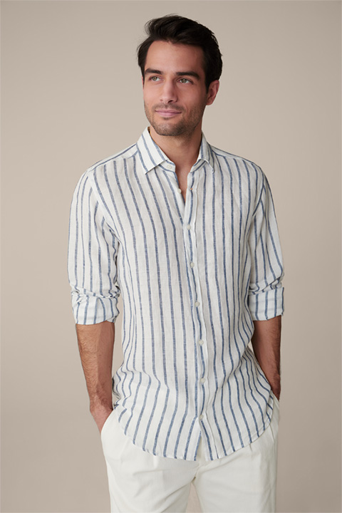 Lapo Linen Shirt in Navy and White Stripes