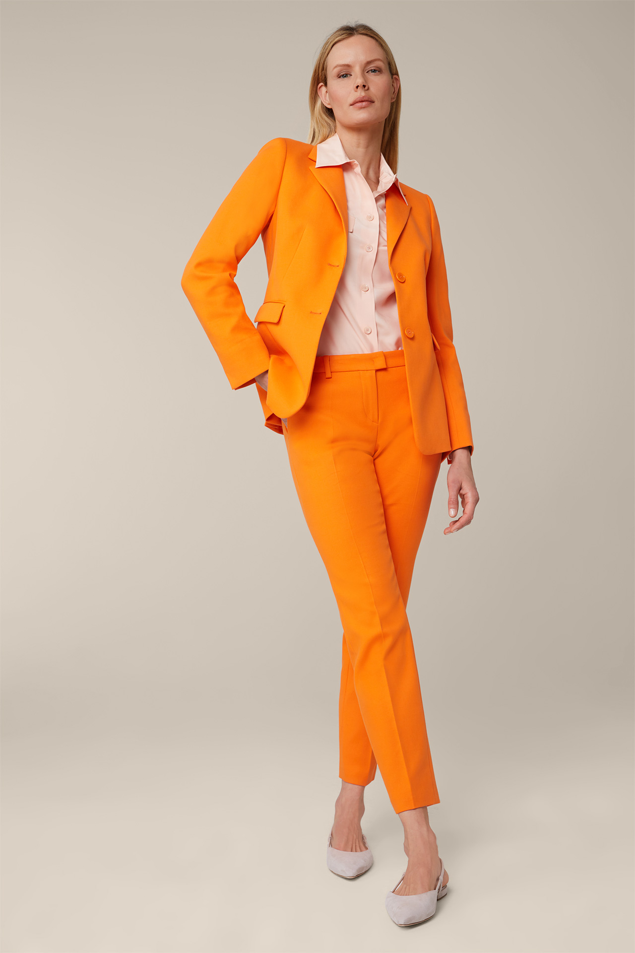 Orange Stretch Cotton Suit Trousers in Panama-weave