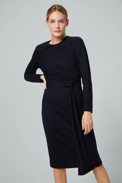 Wolljersey-Kleid mit Drapierung in Navy