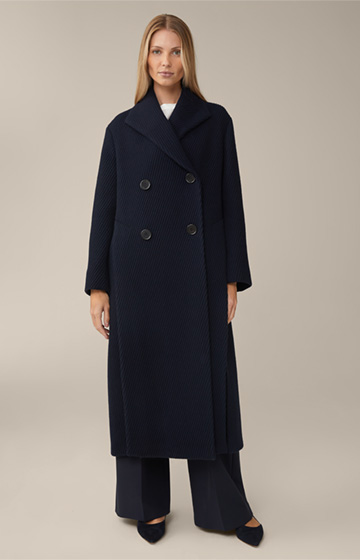 Textured Virgin Wool Blend Double-breasted Coat in Navy