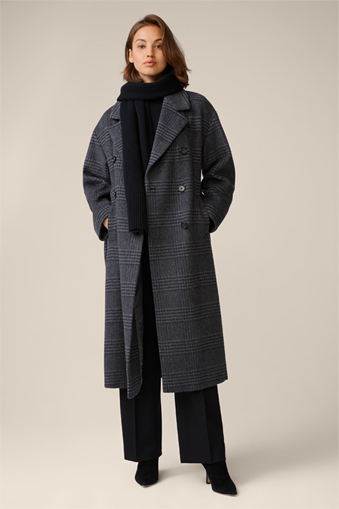 Wollmix-Roben-Mantel, zweireihig, in Grau gemustert