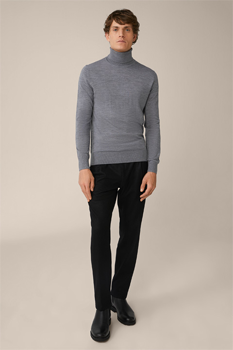 Nando Wool Roll Neck Pullover with Silk and Cashmere in Grey Marl