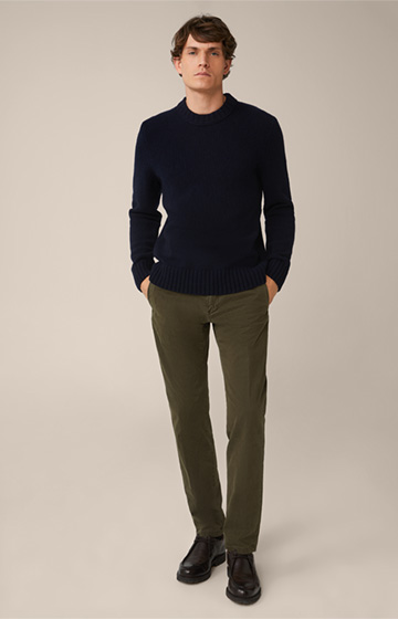 Ecosio Cashmere Knitted Round Neck Pullover in Navy