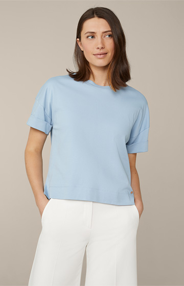 Cotton Interlock T-shirt with Back Pleat in Blue