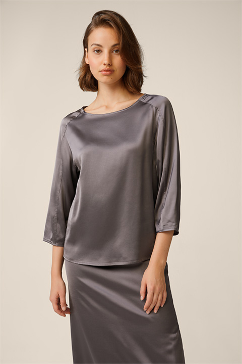 Satin-Bluse in Taupe