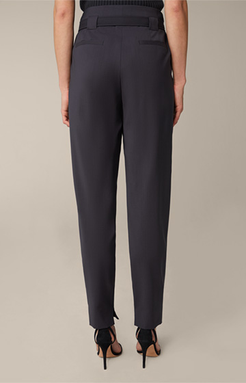 Virgin Wool Pleat-front Trousers with Belt in Anthracite