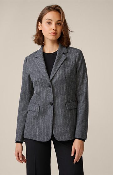 Wool Blend Blazer with Chalk Stripes in Grey